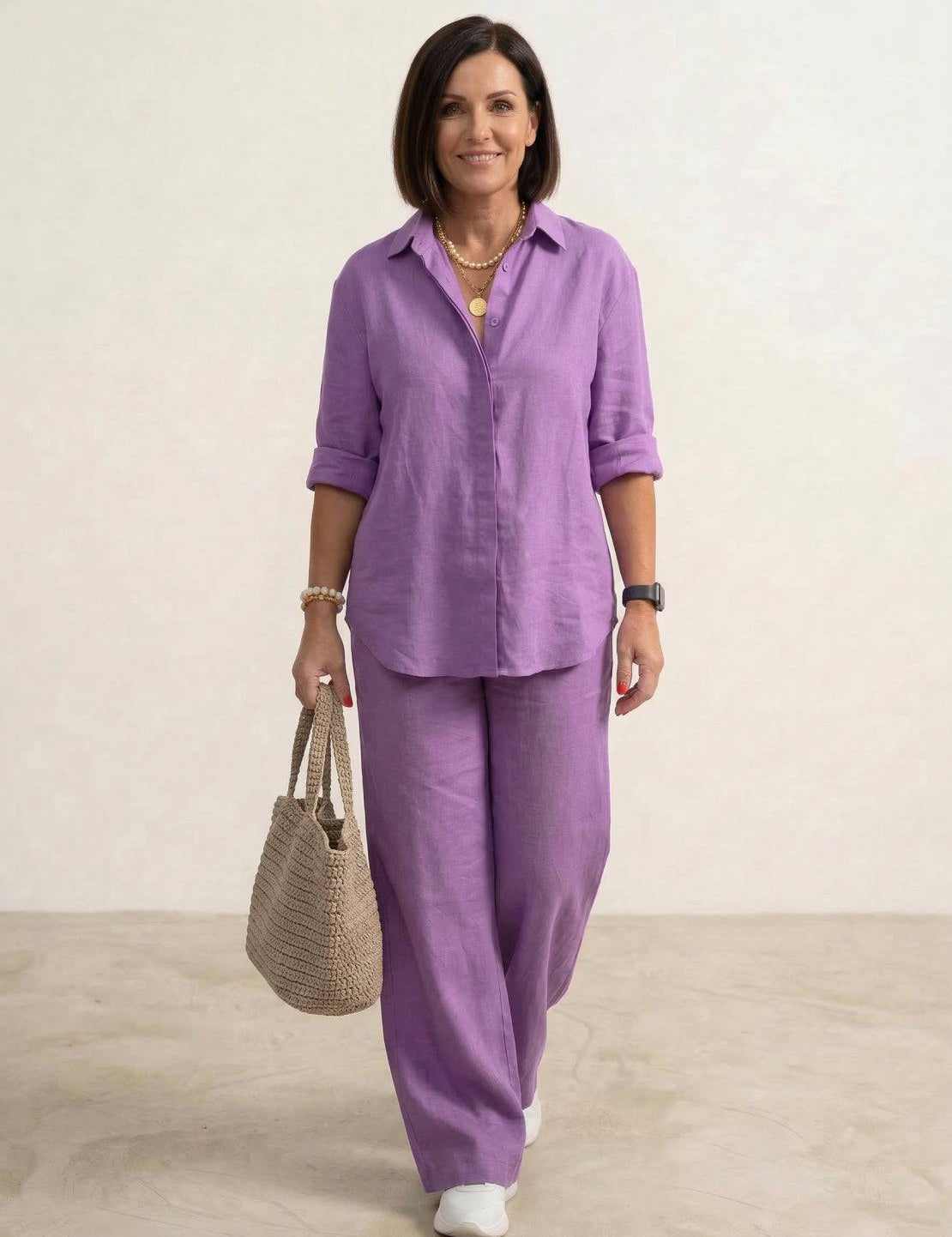 Women's Casual Co-ord Set with Oversized Shirt and Wide Leg Trousers 8