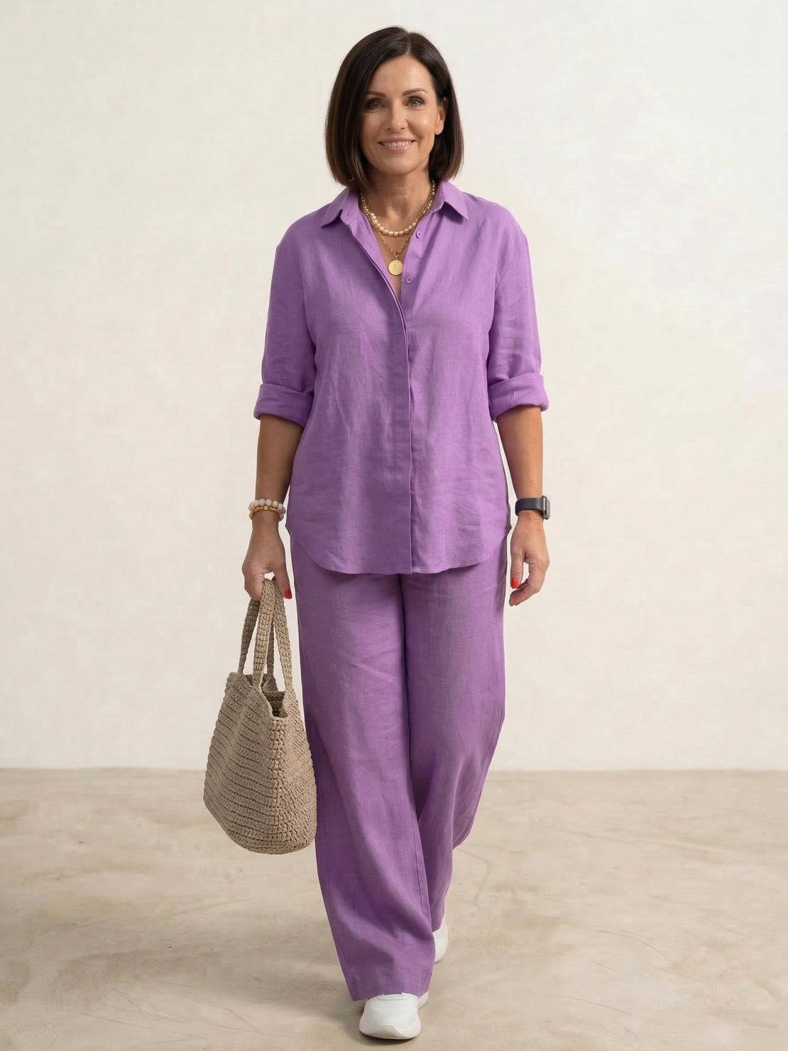 Women's Casual Co-ord Set with Oversized Shirt and Wide Leg Trousers 8
