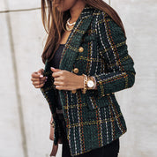 Women's Checked Blazer, Double-Breasted Stylish Jacket for Elegant Occasions 0