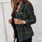 Women's Checked Blazer, Double-Breasted Stylish Jacket for Elegant Occasions 0
