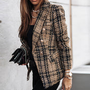 Women's Checked Blazer, Double-Breasted Stylish Jacket for Elegant Occasions 2