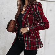 Women's Checked Blazer, Double-Breasted Stylish Jacket for Elegant Occasions 3