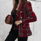 Women's Checked Blazer, Double-Breasted Stylish Jacket for Elegant Occasions 3
