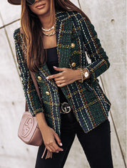 Women's Checked Blazer, Double-Breasted Stylish Jacket for Elegant Occasions 4
