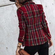 Women's Checked Blazer, Double-Breasted Stylish Jacket for Elegant Occasions 5