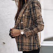 Women's Checked Blazer, Double-Breasted Stylish Jacket for Elegant Occasions 6