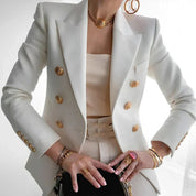 Women's Double Breasted Blazer with Gold Buttons - Tailored Jacket for Elegant Style 1