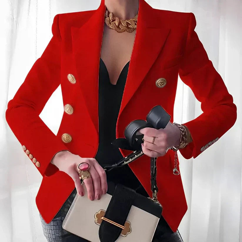 Women's Double Breasted Blazer with Gold Buttons - Tailored Jacket for Elegant Style 2