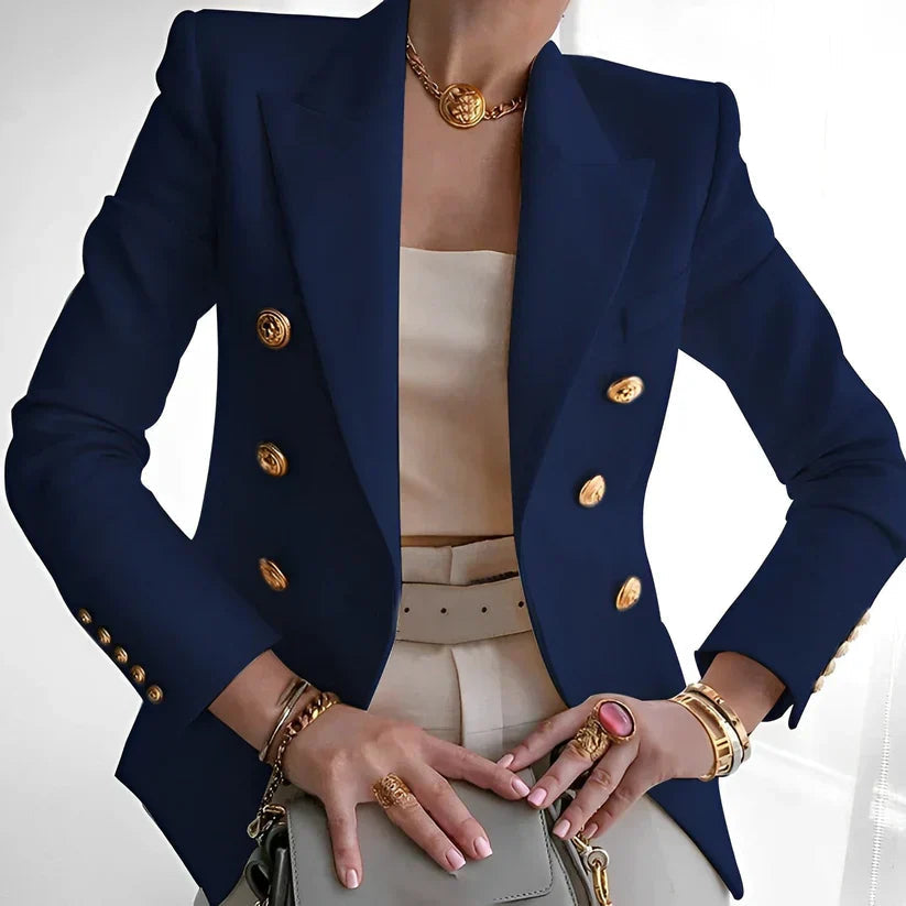 Women's Double Breasted Blazer with Gold Buttons - Tailored Jacket for Elegant Style 4