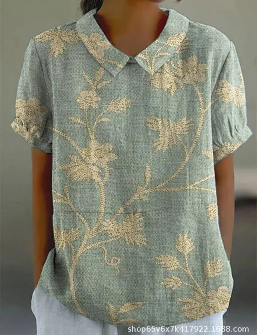 Women's Floral Print Blouse, Casual Collared Shirt for Summer Style 0