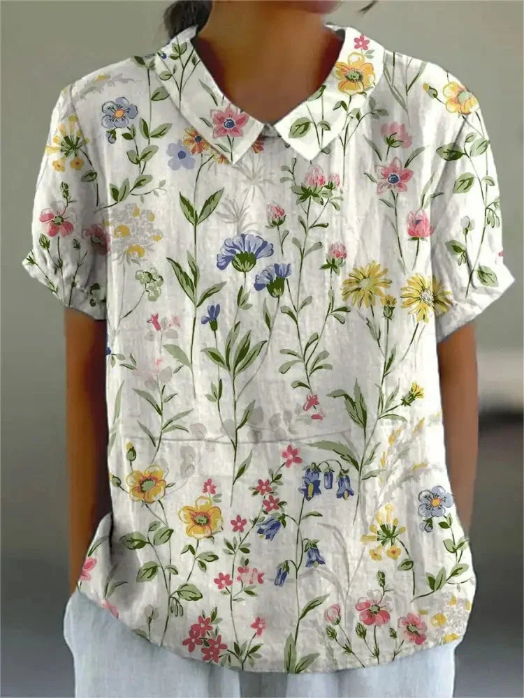 Women's Floral Print Blouse, Casual Collared Shirt for Summer Style 1