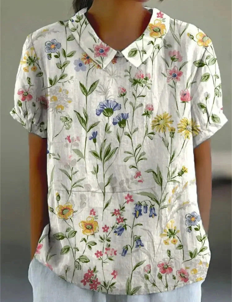 Women's Floral Print Blouse, Casual Collared Shirt for Summer Style 1