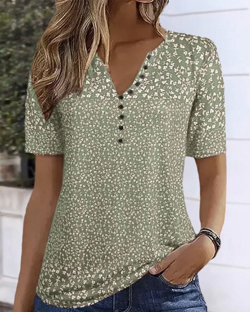 Women's Floral Shirt - Short Sleeve Relaxed Fit Casual Top for Summer 0