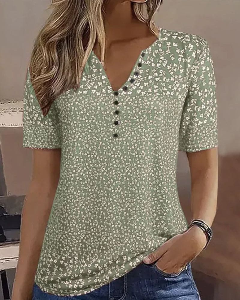 Women's Floral Shirt - Short Sleeve Relaxed Fit Casual Top for Summer 1