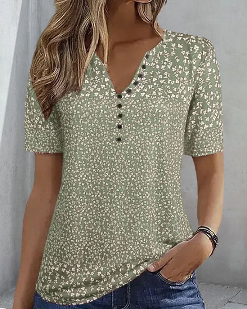 Women's Floral Shirt - Short Sleeve Relaxed Fit Casual Top for Summer 2