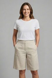 Women's Knee-Length Shorts with Elastic Waistband & Side Pockets for Casual Summer Style 2