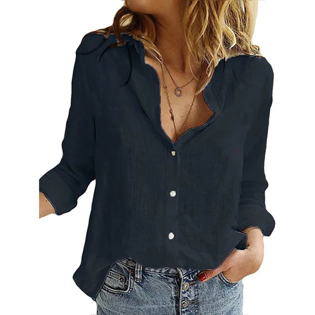 Women's Long Sleeve Blouse with Classic Collar – Elegant Office & Casual Top 8