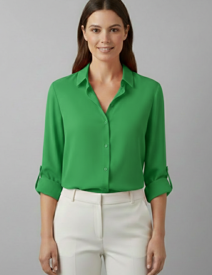 Women's Long Sleeve Blouse with Turn-Down Collar, Elegant and Versatile Top for Casual and Professional Style 5