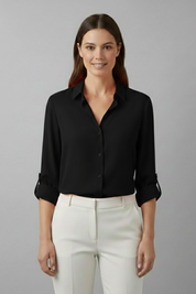 Women's Long Sleeve Blouse with Turn-Down Collar, Elegant and Versatile Top for Casual and Professional Style 6