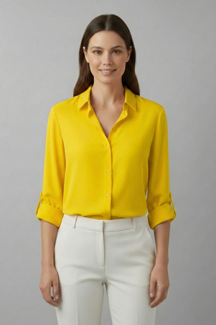 Women's Long Sleeve Blouse with Turn-Down Collar, Elegant and Versatile Top for Casual and Professional Style 9