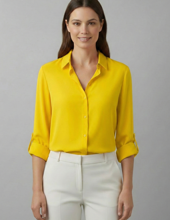 Women's Long Sleeve Blouse with Turn-Down Collar, Elegant and Versatile Top for Casual and Professional Style 9