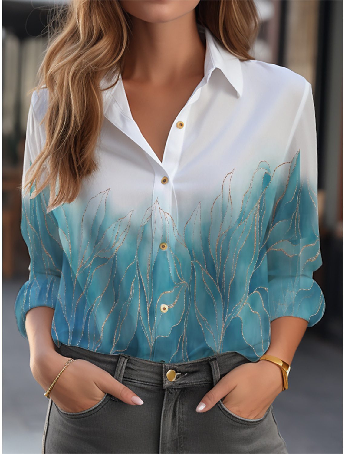 Women's Long Sleeve Floral Blouse with Button Down Design for Effortless Style 7