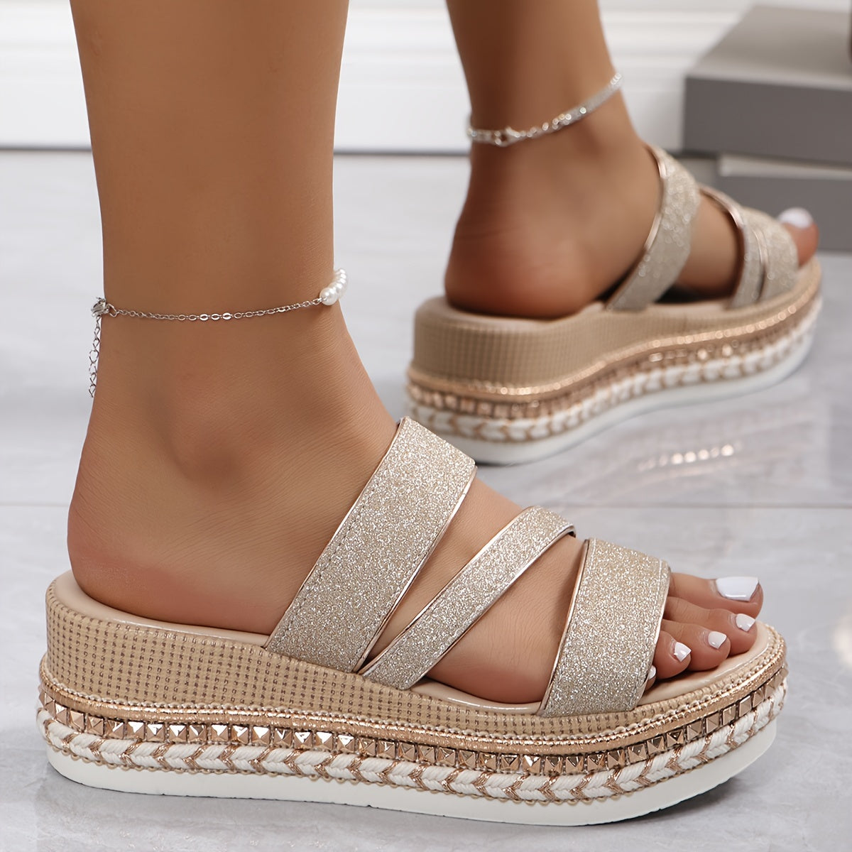 Women's Orthopedic Arch Support Sandals with Glitter Accents for Spring and Summer Comfort 2
