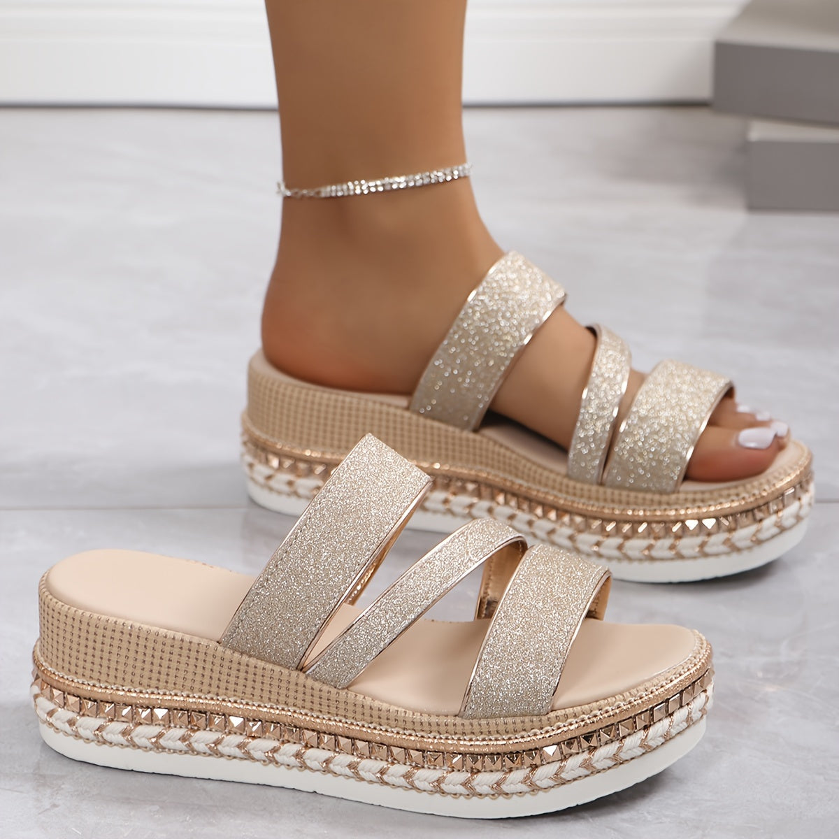 Women's Orthopedic Arch Support Sandals with Glitter Accents for Spring and Summer Comfort 3