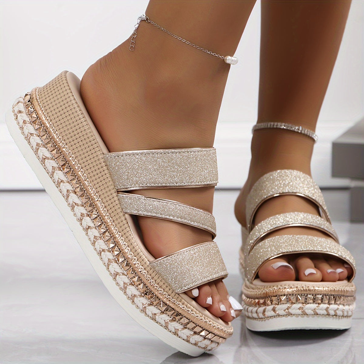 Women's Orthopedic Arch Support Sandals with Glitter Accents for Spring and Summer Comfort 4