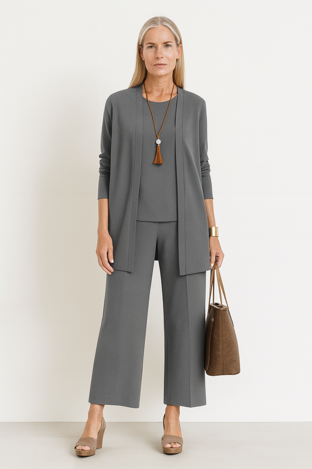 Women's Outfit 3-Piece Cardigan Set with Wide Leg Trousers - Versatile Women's Clothing for Autumn 0