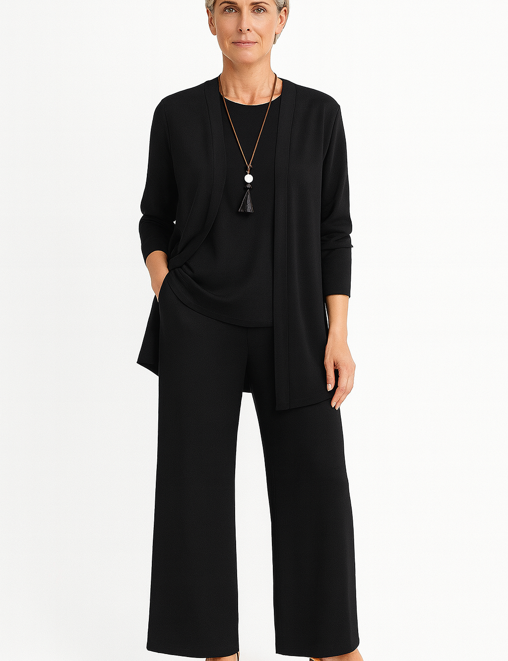 Women's Outfit 3-Piece Cardigan Set with Wide Leg Trousers - Versatile Women's Clothing for Autumn 1