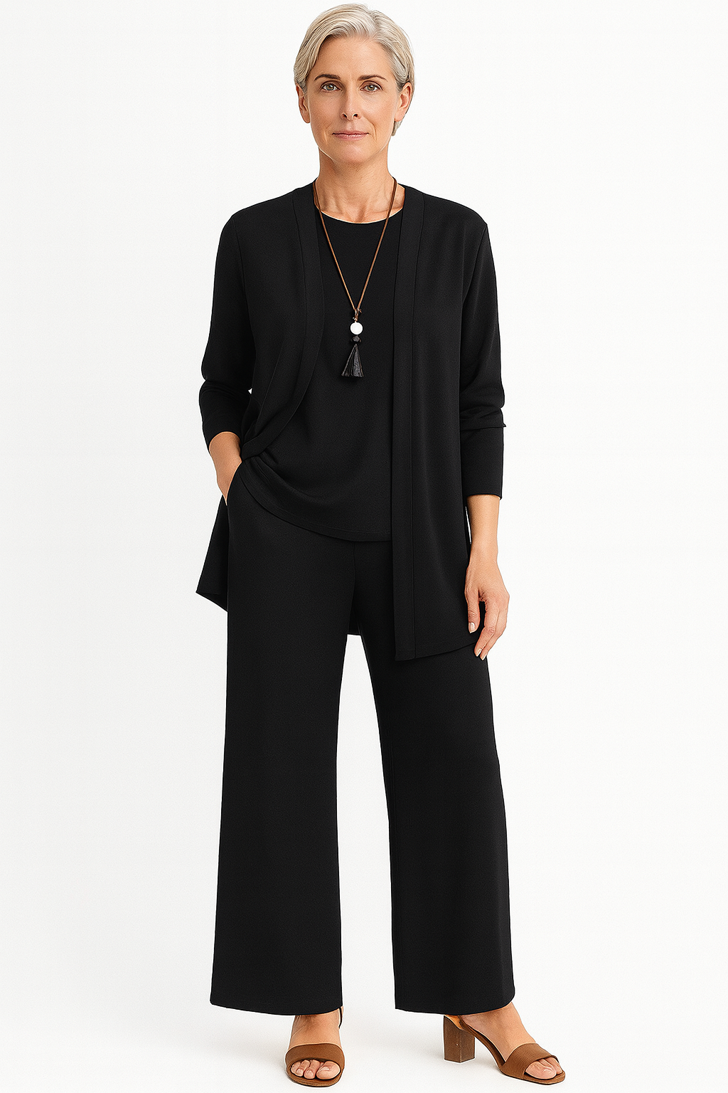 Women's Outfit 3-Piece Cardigan Set with Wide Leg Trousers - Versatile Women's Clothing for Autumn 1
