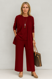 Women's Outfit 3-Piece Cardigan Set with Wide Leg Trousers - Versatile Women's Clothing for Autumn 2