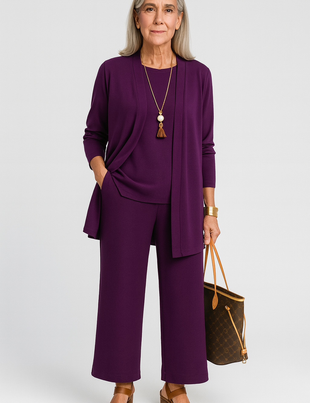 Women's Outfit 3-Piece Cardigan Set with Wide Leg Trousers - Versatile Women's Clothing for Autumn 4