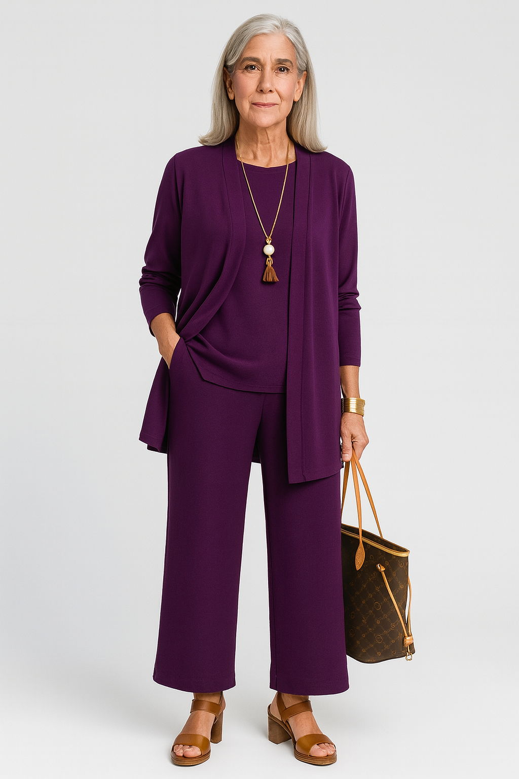 Women's Outfit 3-Piece Cardigan Set with Wide Leg Trousers - Versatile Women's Clothing for Autumn 4