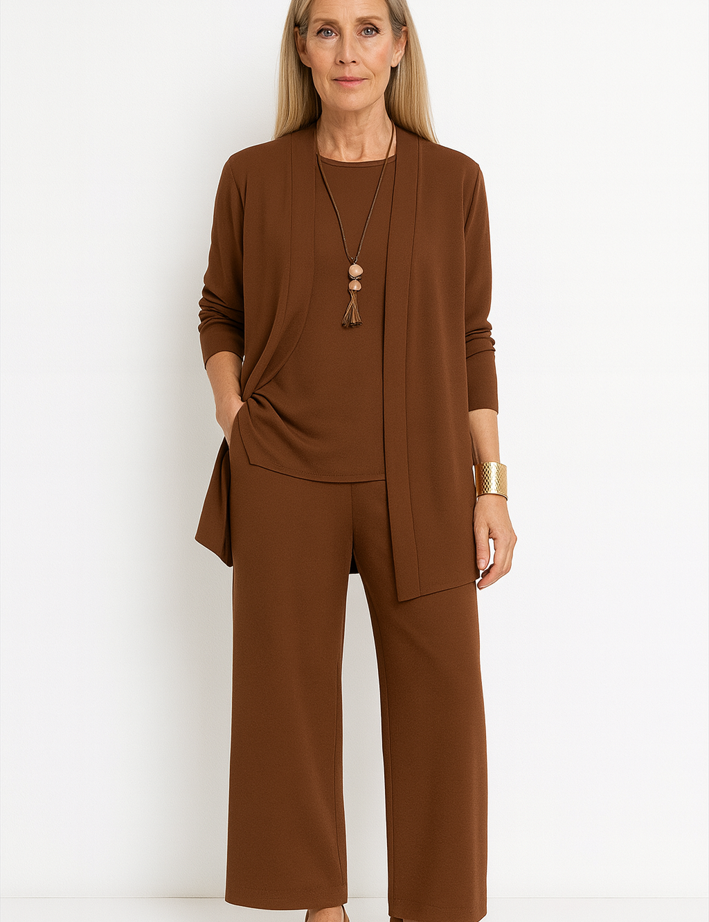 Women's Outfit 3-Piece Cardigan Set with Wide Leg Trousers - Versatile Women's Clothing for Autumn 5