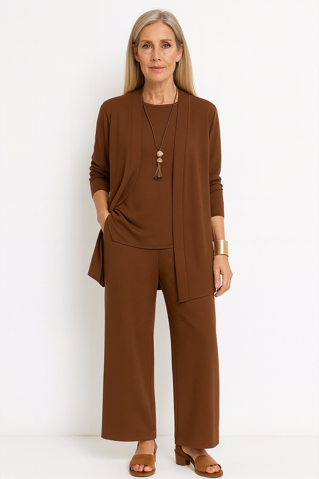 Women's Outfit 3-Piece Cardigan Set with Wide Leg Trousers - Versatile Women's Clothing for Autumn 5