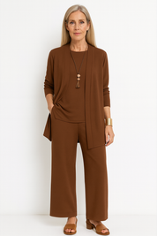 Women's Outfit 3-Piece Cardigan Set with Wide Leg Trousers - Versatile Women's Clothing for Autumn 5