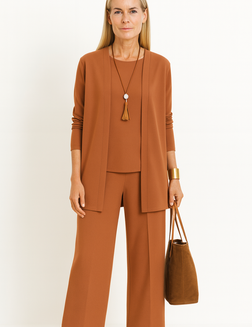 Women's Outfit 3-Piece Cardigan Set with Wide Leg Trousers - Versatile Women's Clothing for Autumn 9