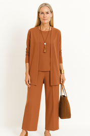 Women's Outfit 3-Piece Cardigan Set with Wide Leg Trousers - Versatile Women's Clothing for Autumn 9