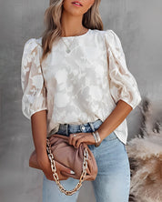 Women's Puff Sleeve Blouse - Elegant Summer Tops for Women, Casual Chic Shirt 1