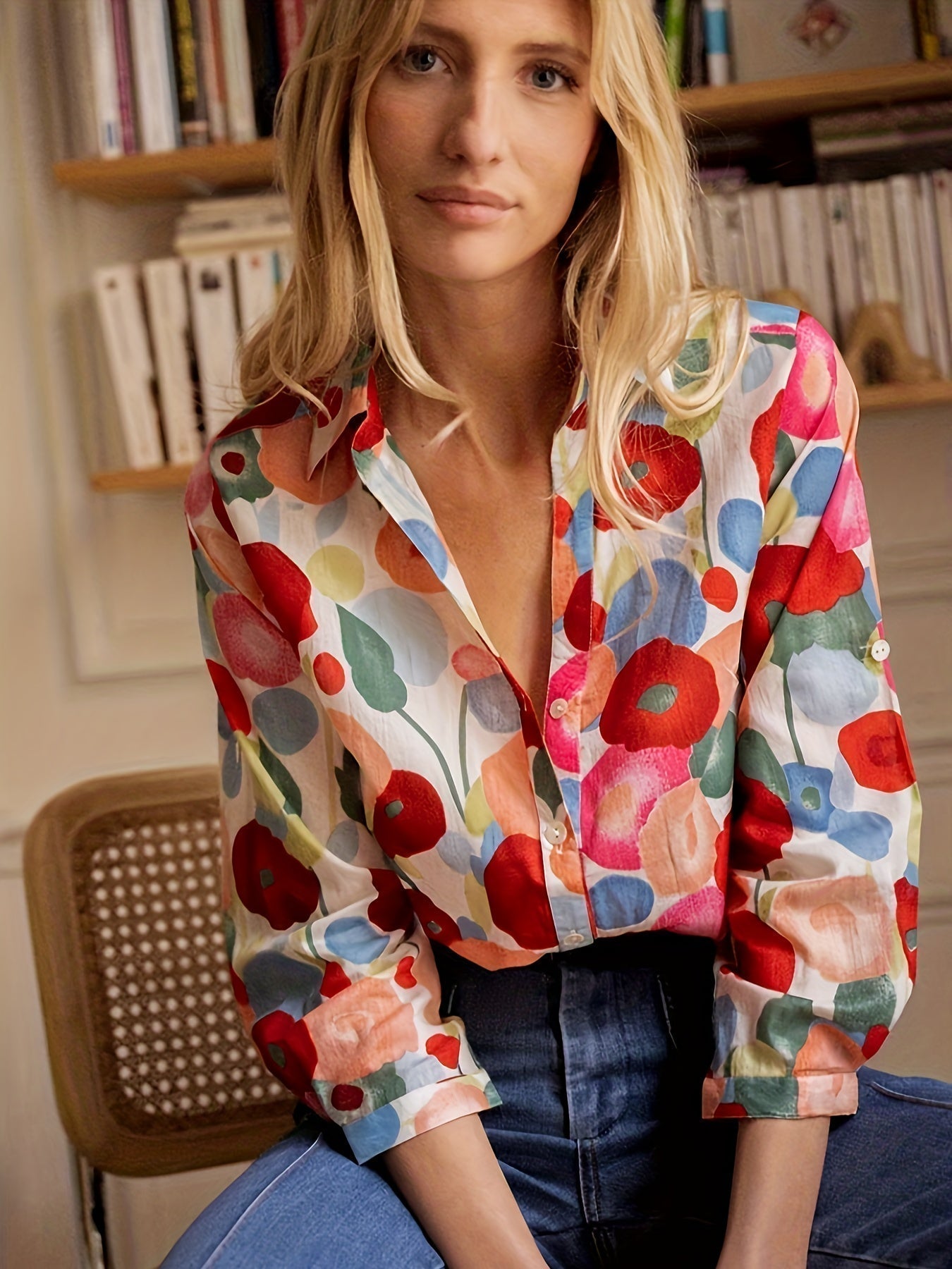 Women's Red Floral Blouse - Boho Chic Spring Top for Casual and Elegant Looks 1