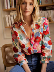 Women's Red Floral Blouse - Boho Chic Spring Top for Casual and Elegant Looks 1