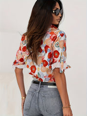 Women's Red Floral Blouse - Boho Chic Spring Top for Casual and Elegant Looks 2