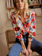 Women's Red Floral Blouse - Boho Chic Spring Top for Casual and Elegant Looks 3