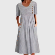 Women's Striped Midi Summer Dress - Elegant, Comfortable & Flattering Style for Warm Weather Outings 1