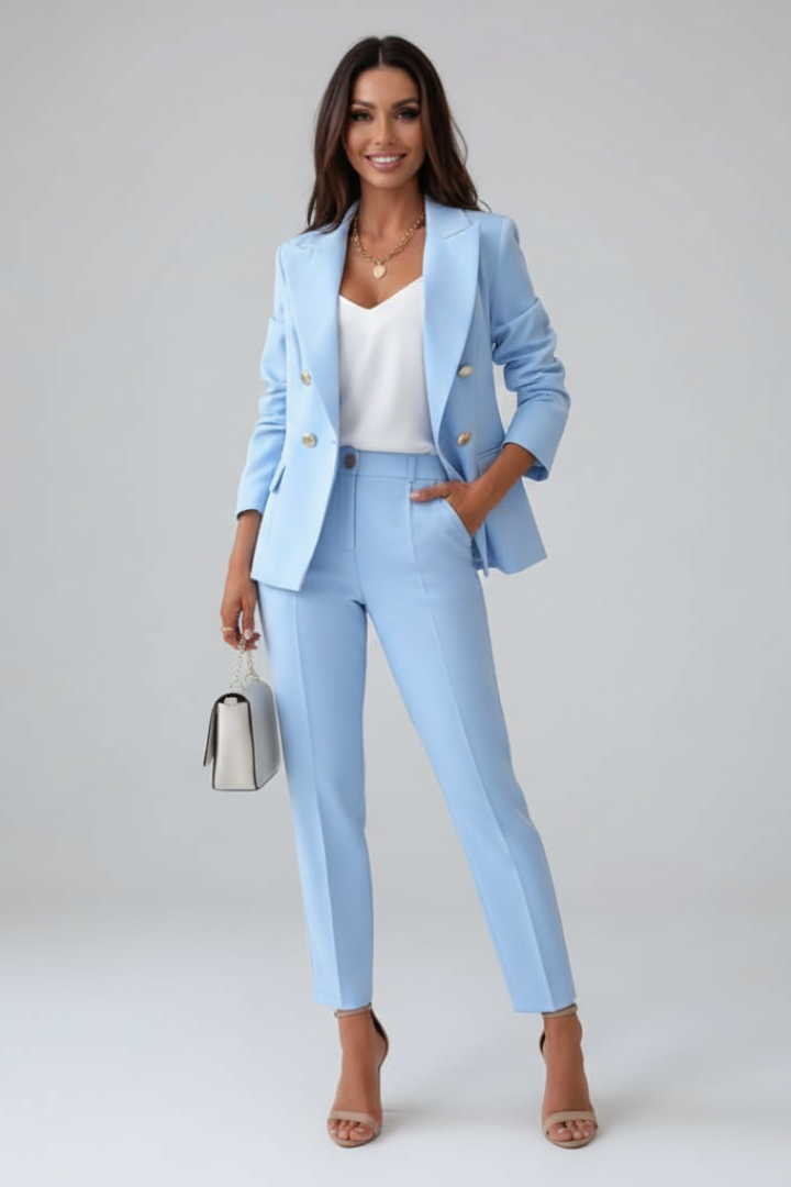 Women's Suit Set with Buttoned Jacket and Straight-Leg Trousers - Chic Pant Suits for Women, Perfect for Professional and Formal Occasions 0