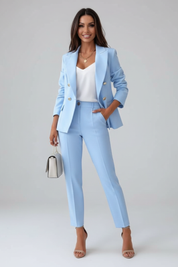 Women's Suit Set with Buttoned Jacket and Straight-Leg Trousers - Chic Pant Suits for Women, Perfect for Professional and Formal Occasions 0