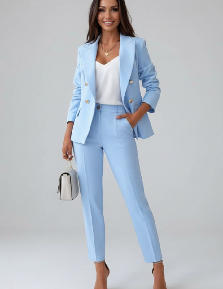 Women's Suit Set with Buttoned Jacket and Straight-Leg Trousers - Chic Pant Suits for Women, Perfect for Professional and Formal Occasions 0
