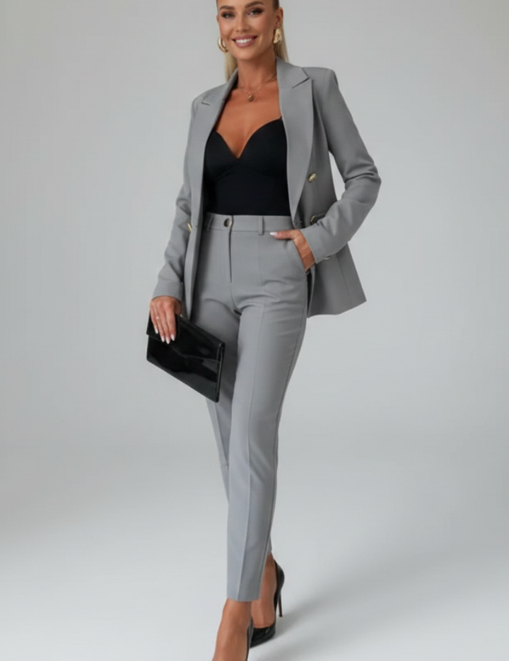 Women's Suit Set with Buttoned Jacket and Straight-Leg Trousers - Chic Pant Suits for Women, Perfect for Professional and Formal Occasions 10